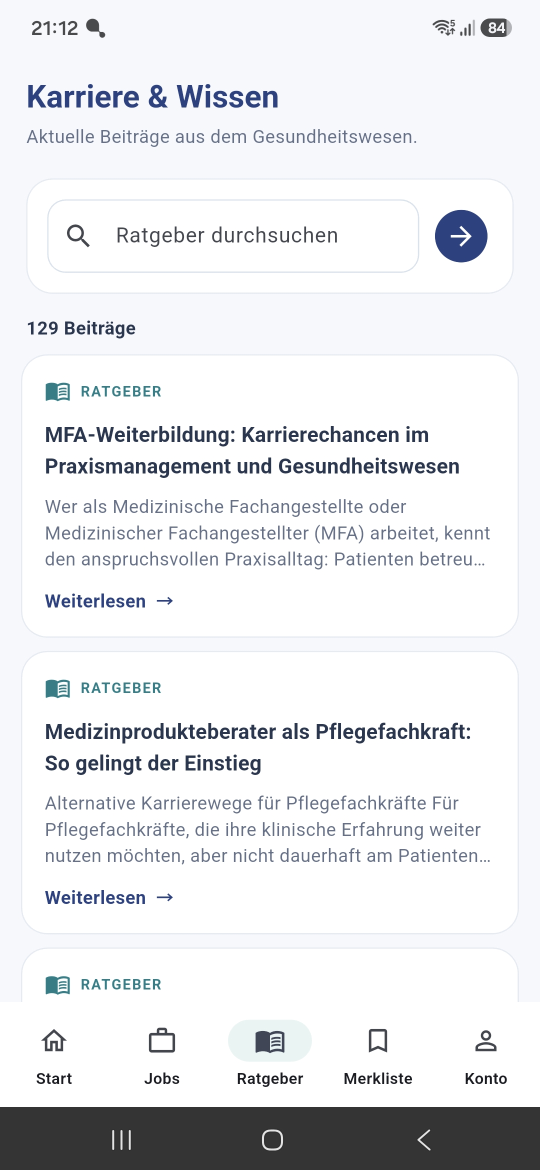 Ratgeber der 360GradGesundheit Android-App mit Suchfunktion und Fachbeiträgen