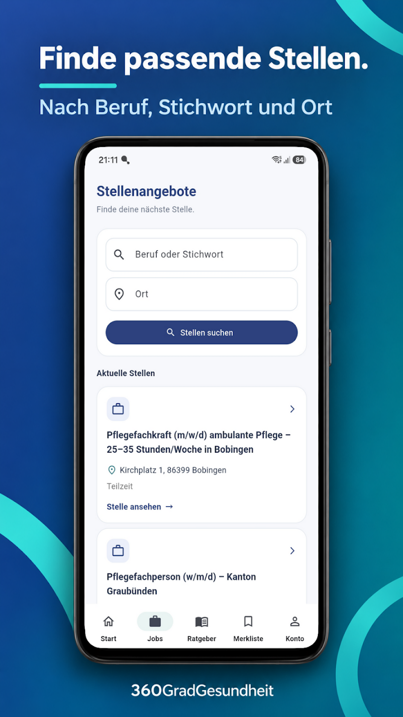 Grafische Vorstellung der 360GradGesundheit Android-App für Gesundheitsberufe