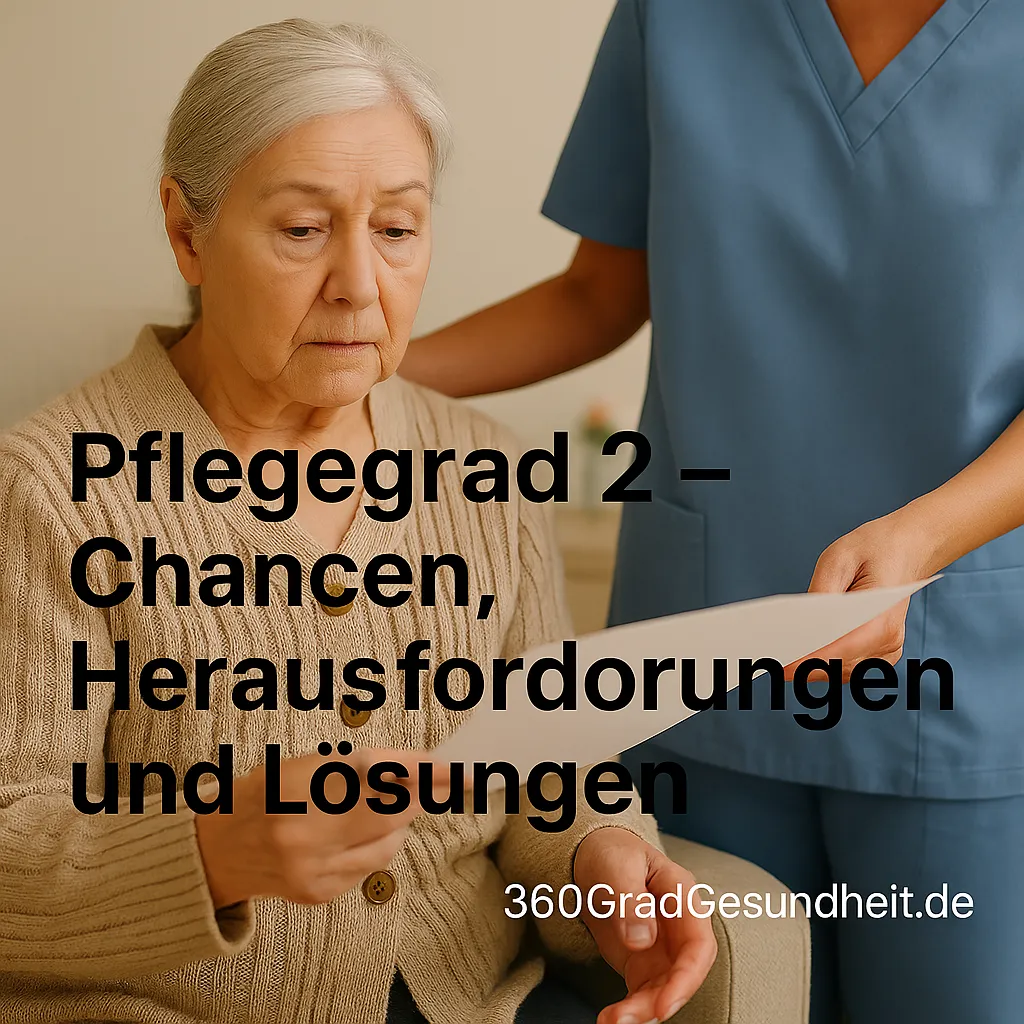 Ältere Frau mit besorgtem Blick sitzt auf dem Sofa und erhält Unterstützung von einer Pflegekraft – Symbolbild für Pflegegrad 2, Chancen und Herausforderungen – 360GradGesundheit.de