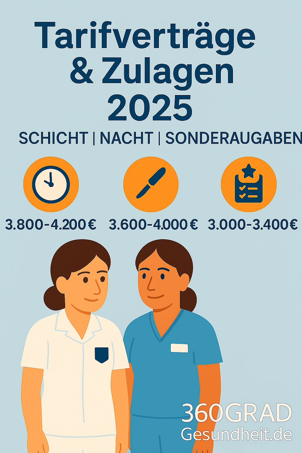 Infografik zu Tarifverträgen und Zulagen 2025: Schicht-, Nacht- und Sonderzulagen in der Pflege